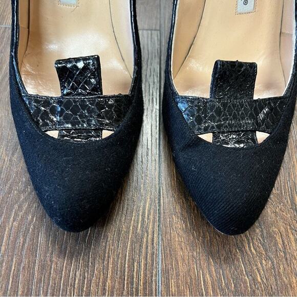 Manolo Blahnik Black wool blend/snakeskin pumps SZ 38 - Picture 2 of 9